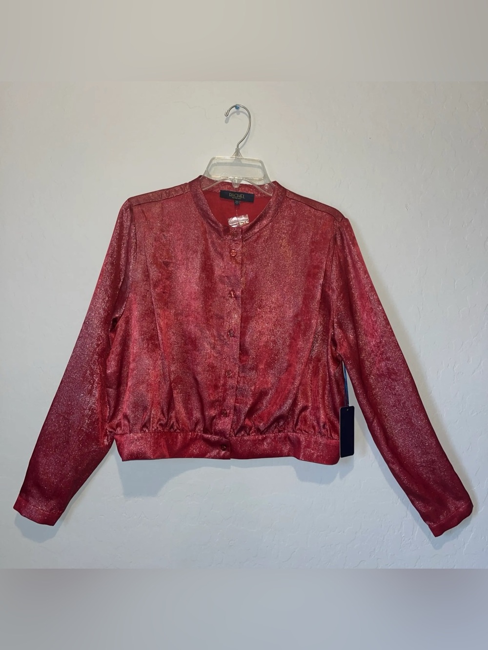 RACHEL Rachel Roy Metallic Red Bomber Button Up Shirt